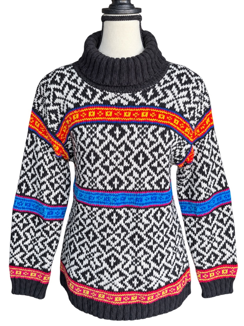 Vintage Lizsport Petites Nordic Fair Isle Turtleneck Sweater - Size P